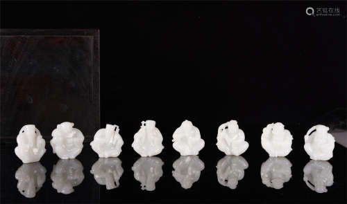 A SET OF CHINESE JADE CARVED EIGHT IMMORTALS TABLE ITEM