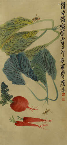 CHINESE SCROLL PAINTING OF VEGETABLES BY QIBAISHI