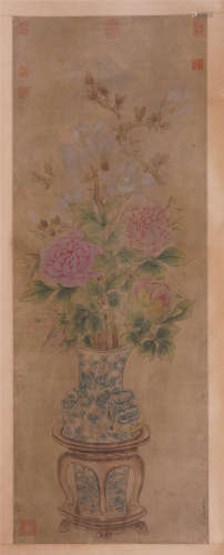 CHINESE PAINTING OF FLOWERS BLOSSOMMING IN VASE