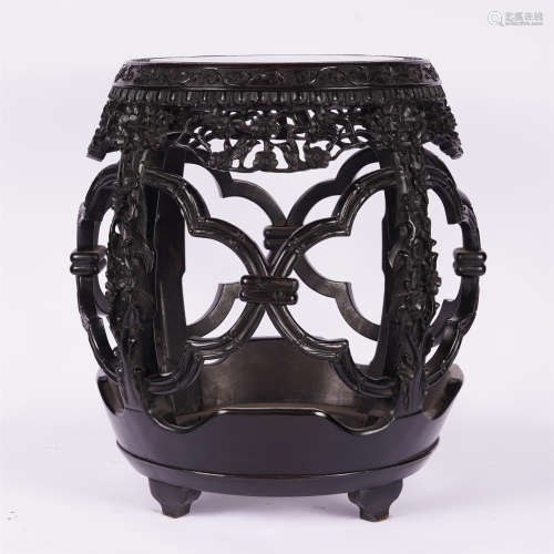 CHINESE ROSEWOOD CARVED DRUM SHAPE STOOL
