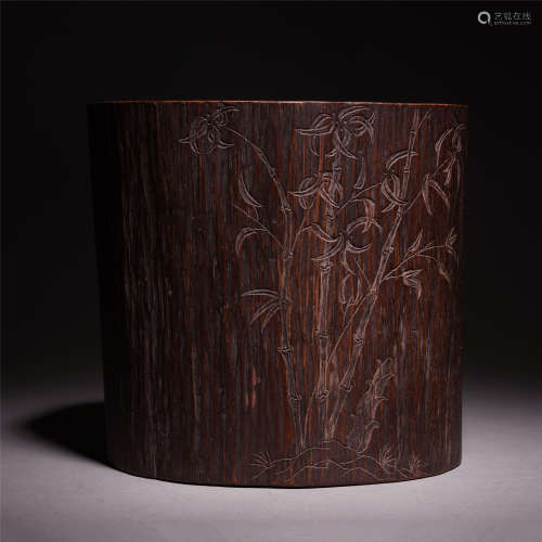 CHINESE AGALWOOD CARVED BRUSH POT