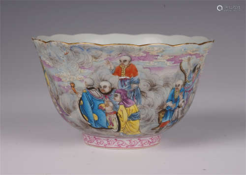 CHINESE FAMILLE ROSE PORCELAIN FIGURE AND STORY BOWL
