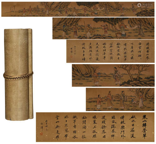 CHINESE SCROLL PAINTING OF ZHUSHOU AND CALLIGRAPHY BY HUWEI