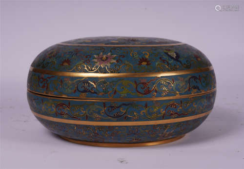 CHINESE CLOISONNE LIDDED ROUND HAND BOX