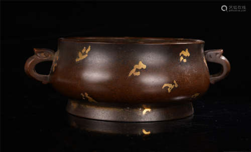 CHINESE BRONZE DOUBLE HANDLE CENSER