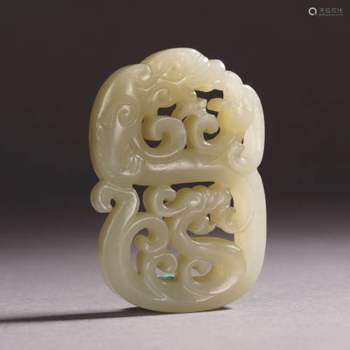 CHINESE WHITE CARVED JADE OPENWORK PLAQUE