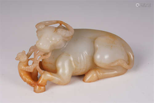 CHINESE JADE CARVED COW SHAPED PAPER WEIGHT