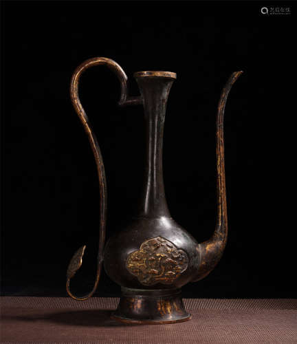 CHINESE GILT BRONZE CARVED KETTLE