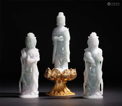 THREE OF CHINESE JADEITE STAND BUDDHA STATUE