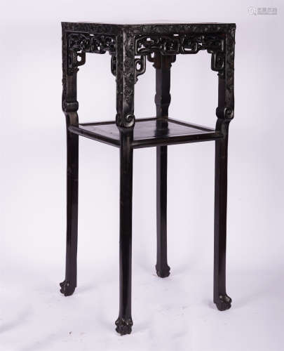 CHINESE ROSEWOOD CARVED SQUARE FLOWERS TABLE