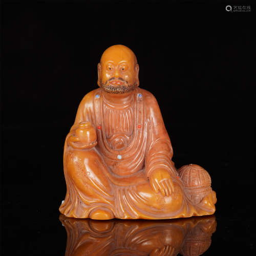 CHINESE TIANHUANG ROCK CARVED SEATED LOHAN STATUE