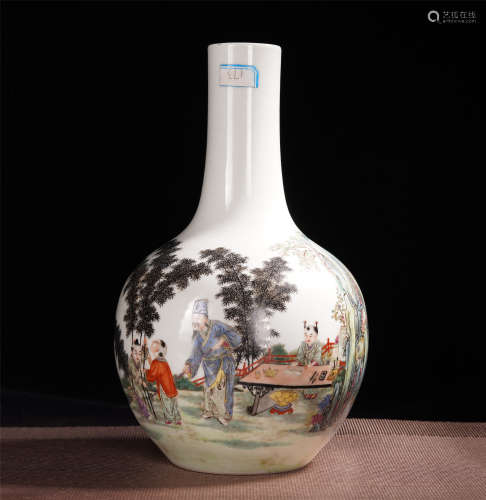CHINESE FAMILLE ROSE FIGURE AND STORY TIANQIU VASE