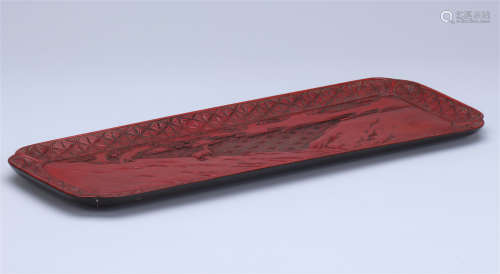 CHINESE CINNABAR CARVED SQUARE SCHOLAR PLATE