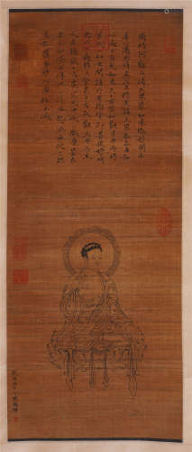 CHINESE PAINTING OF BUDDHISM FIGURE BY DING GUANPENG