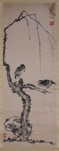 CHINESE HANGING SCROLL INK PAINTING OF FLOWER AND BIRD