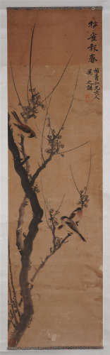 CHINESE PAINTING OF MAGPIES ABOVE PLUM FLOWER