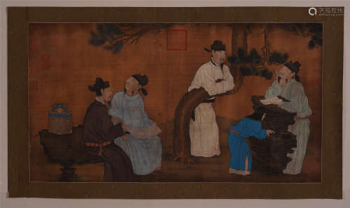 CHINESE SILK HANDSCROLL PAINTING OF FIGURE AND STORY