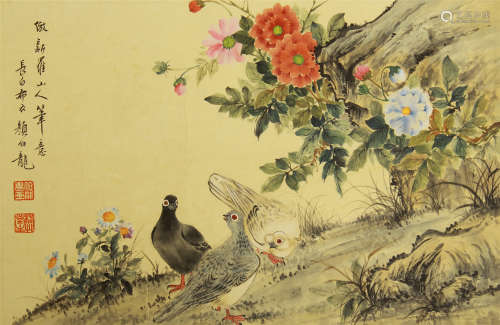 CHINESE SCROLL PAINTING OF FLOWER AND BIRD BY YANBOLONG