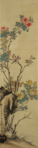 CHINESE SCROLL PAINTING OF BIRDS AND FLOWER