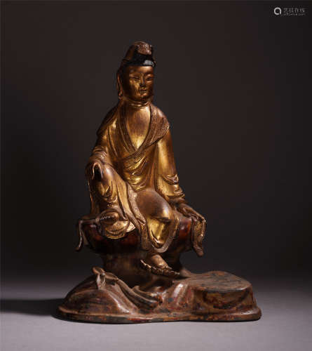 CHINESE BRONZE SEATED GUANYIN STATUE