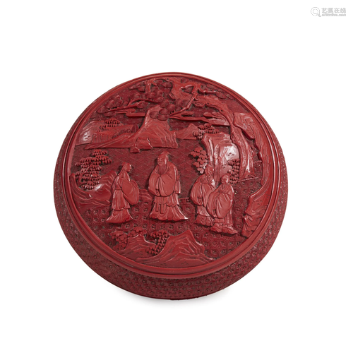 A Chinese carved cinnabar lacquer circular…