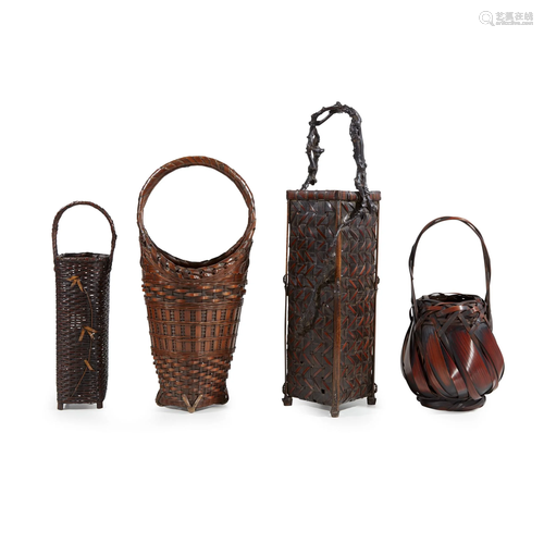 A group of four Japanese Ikebana baskets,…