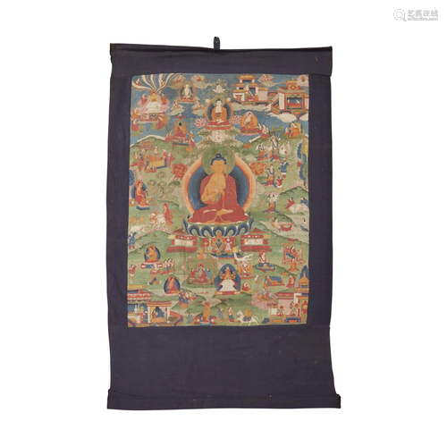 A Tibetan thangka depicting Buddha,