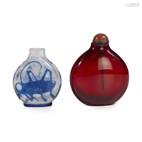 A Chinese ruby glass and a blue-overlay …