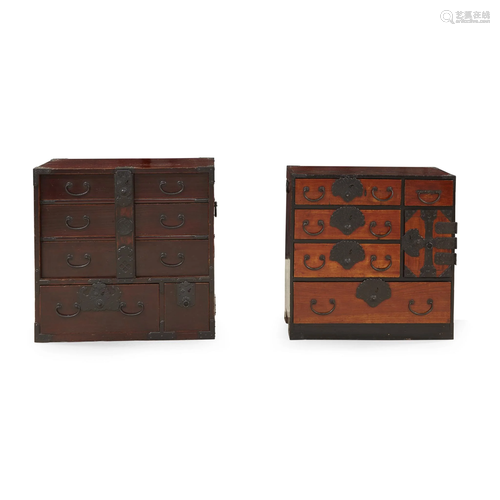 Two small Japanese iron-mounted tansu,