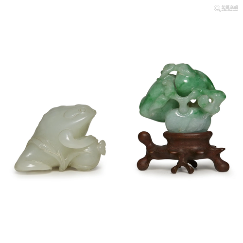 A Chinese carved celadon jade toad and po…