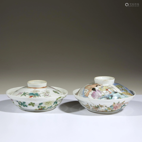 Two Chinese famille rose-decorated porcelain b…