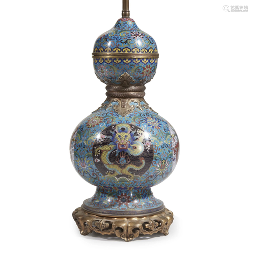 A Chinese cloisonne gourd-form vase, mounte…