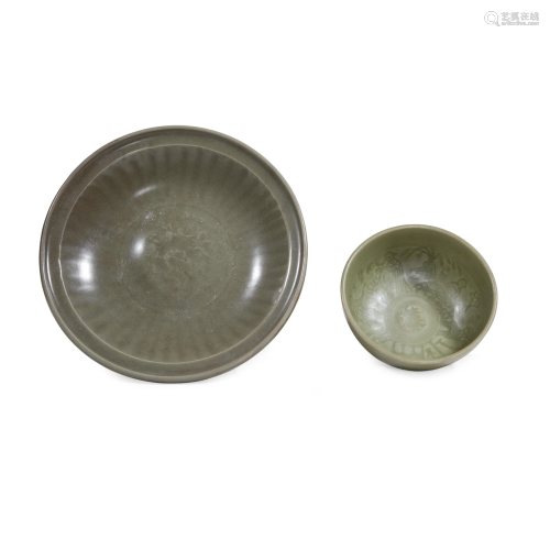 A Chinese Longquan celadon molded bowl and…