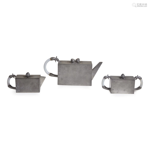 A three-piece Chinese pewter and hards…