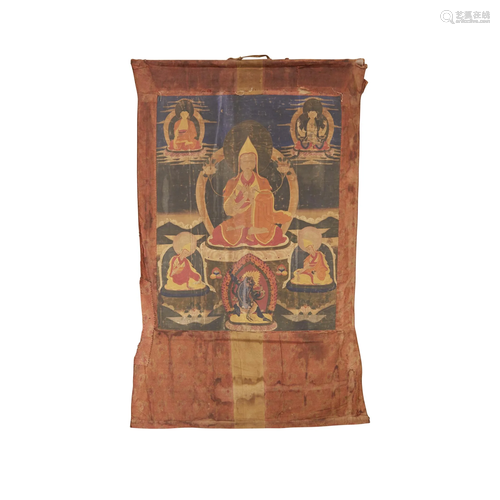 A Tibetan thangka depicting Tsongkhapa,