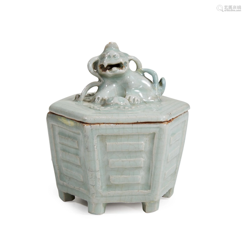 A Chinese Longquan celadon hexagonal cense…