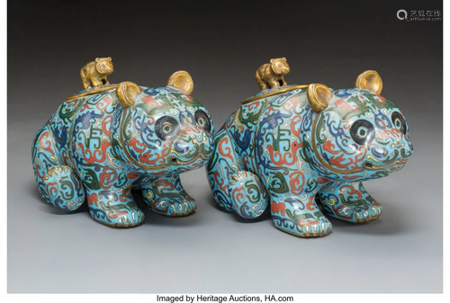 78547: A Pair of Chinese Cloisonné Bear-Fo…