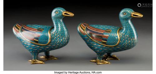 78548: A Pair of Chinese Cloisonné Duck-Fo…