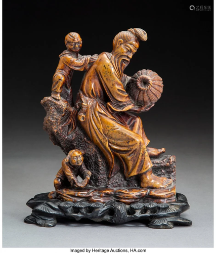 78556: A Chinese Carved Wood Figural Gro…