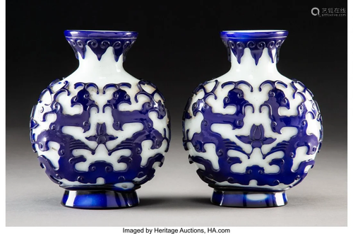 78561: A Pair of Chinese Blue Glass Overla…