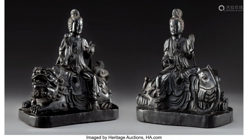 78562: A Pair of Chinese Carved Wood Se…