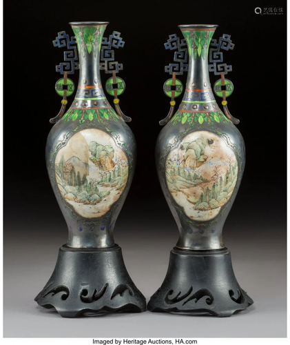 78525: A Pair of Chinese Enameled Silver V…