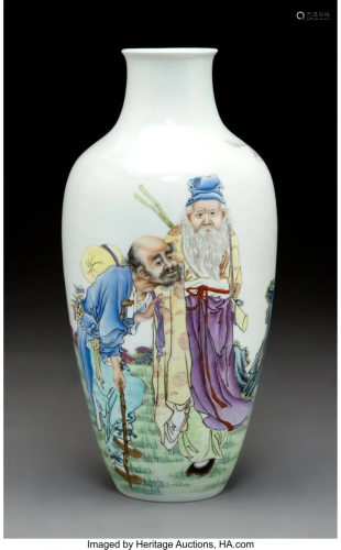 78216: Chinese Enamel Porcelain Vase wit…