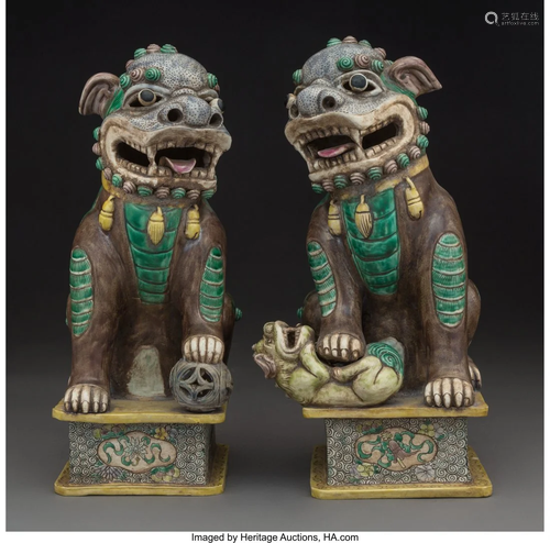 78530: A Pair of Chinese Sancai Porcelain F…