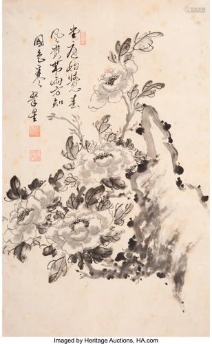 78571: A Chinese Ink on Paper Floral Paintin…