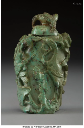 78425: A Chinese Carved Turquoise Snuff Bot…