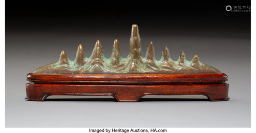 78539: A Chinese Bronze Brush Rest on Woo…