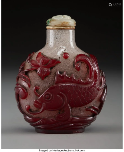 78428: A Chinese Red Glass Overlay Snuff B…