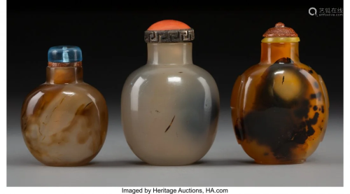 78435: Three Chinese Agate Snuff Bottle…