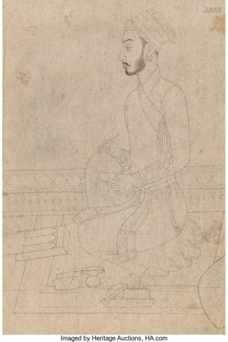78606: Mughal School Portrait Study Ink a…